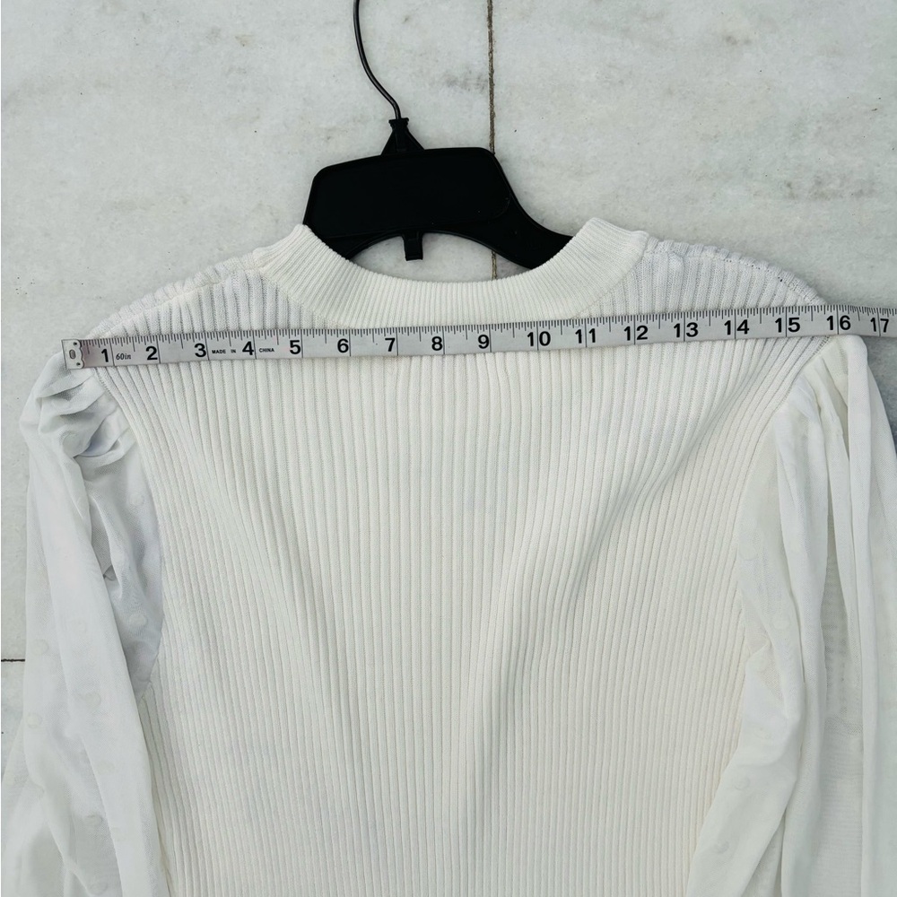 No Comment Dress Ivory Ribbed Knit Sheer Sleeve Women XL Ethereal Whimsical NWOT - Picture 6 of 8